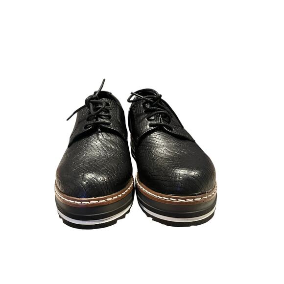 EXE Black Leather Platform Oxford Shoes Womens US 7 Chunky Lug Sole Professional - Picture 10 of 11